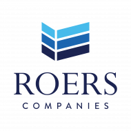 Roers Companies logo featuring a three-tiered blue abstract shape above the text.